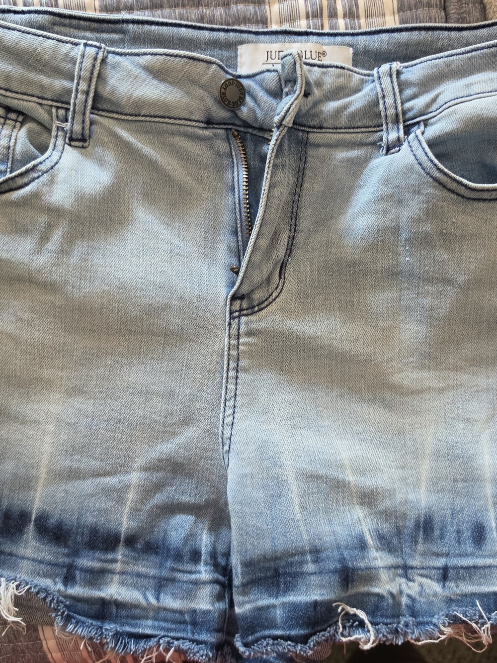 Light Wash Denim Shorts with Ombre Hem